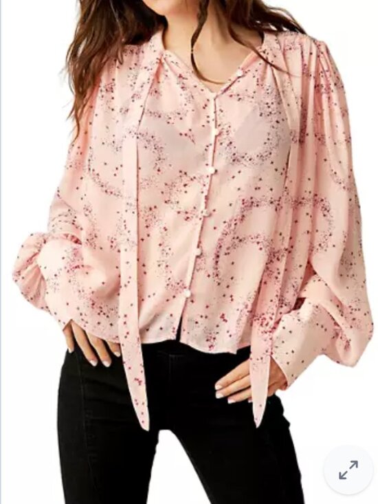 Free People Tops - Free People Women's "Stars Align" Printed Tie-Neck Top in Peach - Size XL